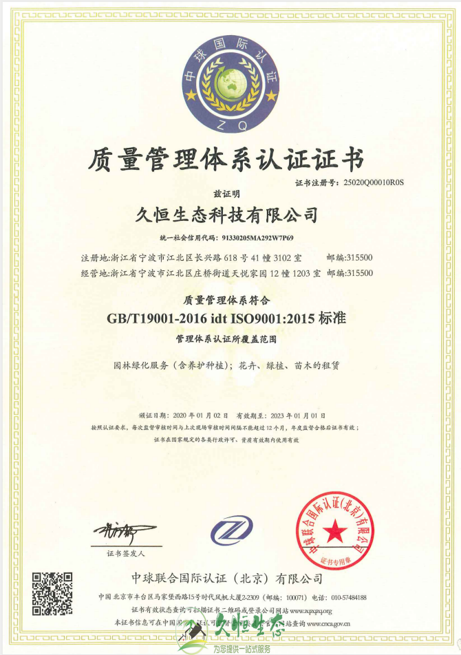 嘉兴海宁质量管理体系ISO9001证书